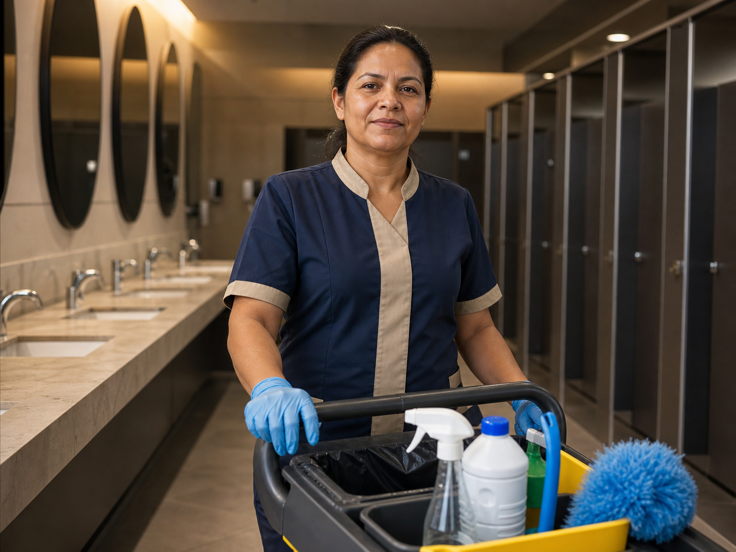 Profissional responsável pela limpeza de sanitários coletivos